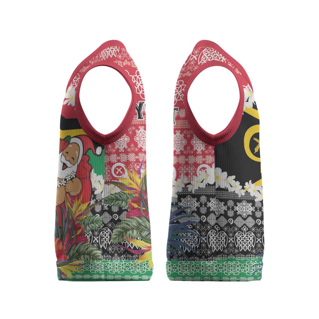 Personalised Vanuatu Joyeux Noel Christmas Knitted V-Neck Vest Proud To Be a Ni-Van Sand Drawing Art - Polynesian Pride