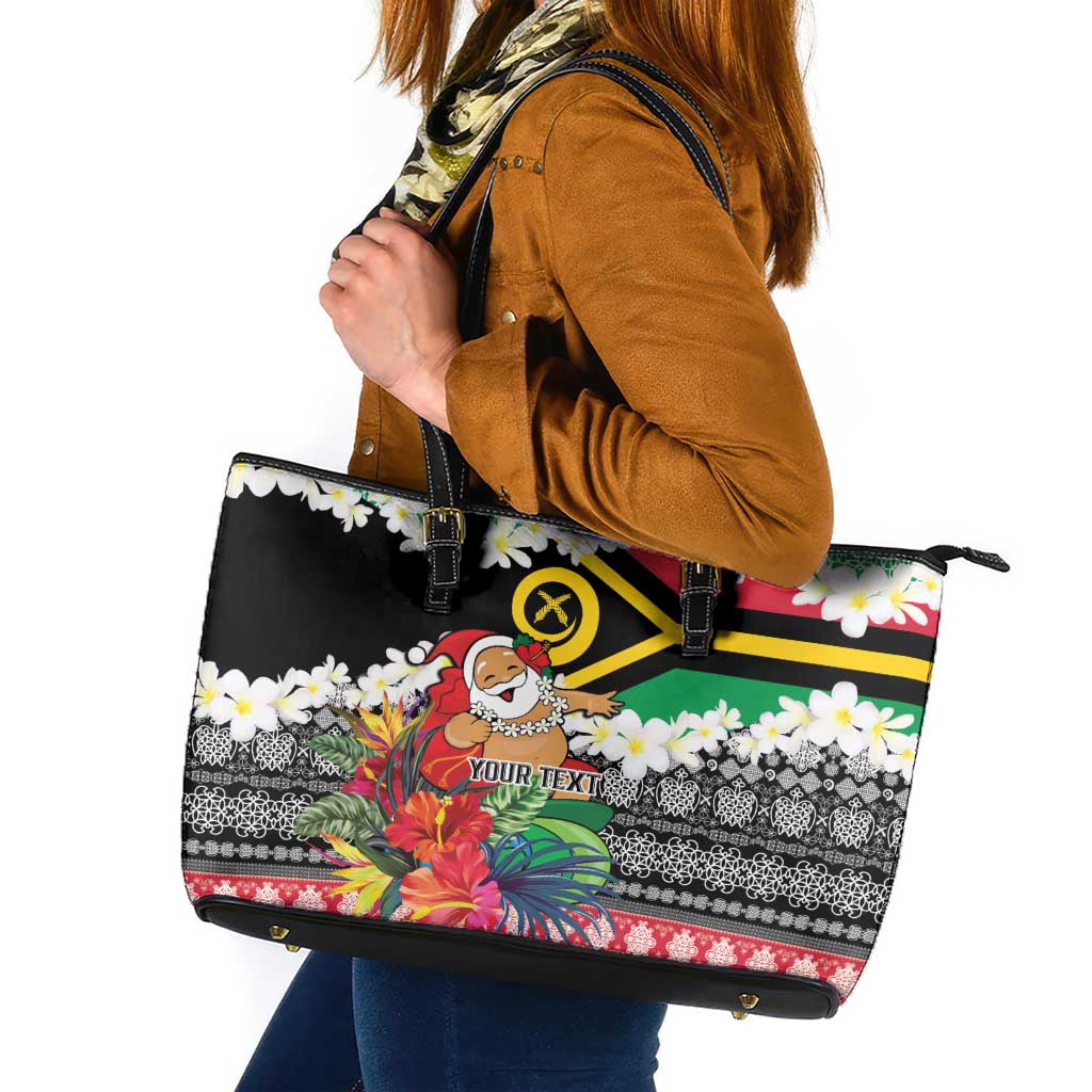 Personalised Vanuatu Joyeux Noel Leather Tote Bag Proud To Be a Ni-Van Sand Drawing Art - Polynesian Pride