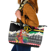 Personalised Vanuatu Joyeux Noel Leather Tote Bag Proud To Be a Ni-Van Sand Drawing Art - Polynesian Pride