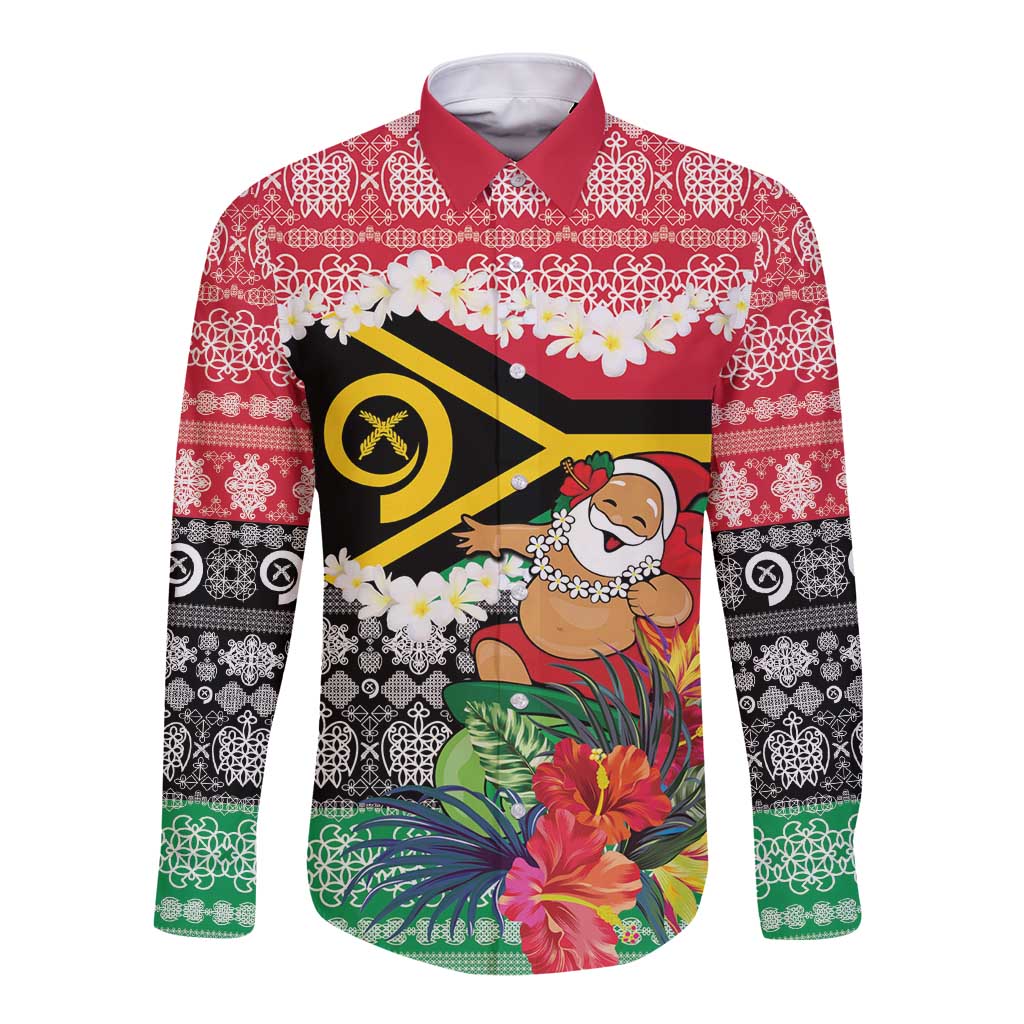 Personalised Vanuatu Joyeux Noel Long Sleeve Button Shirt Proud To Be a Ni-Van Sand Drawing Art - Polynesian Pride