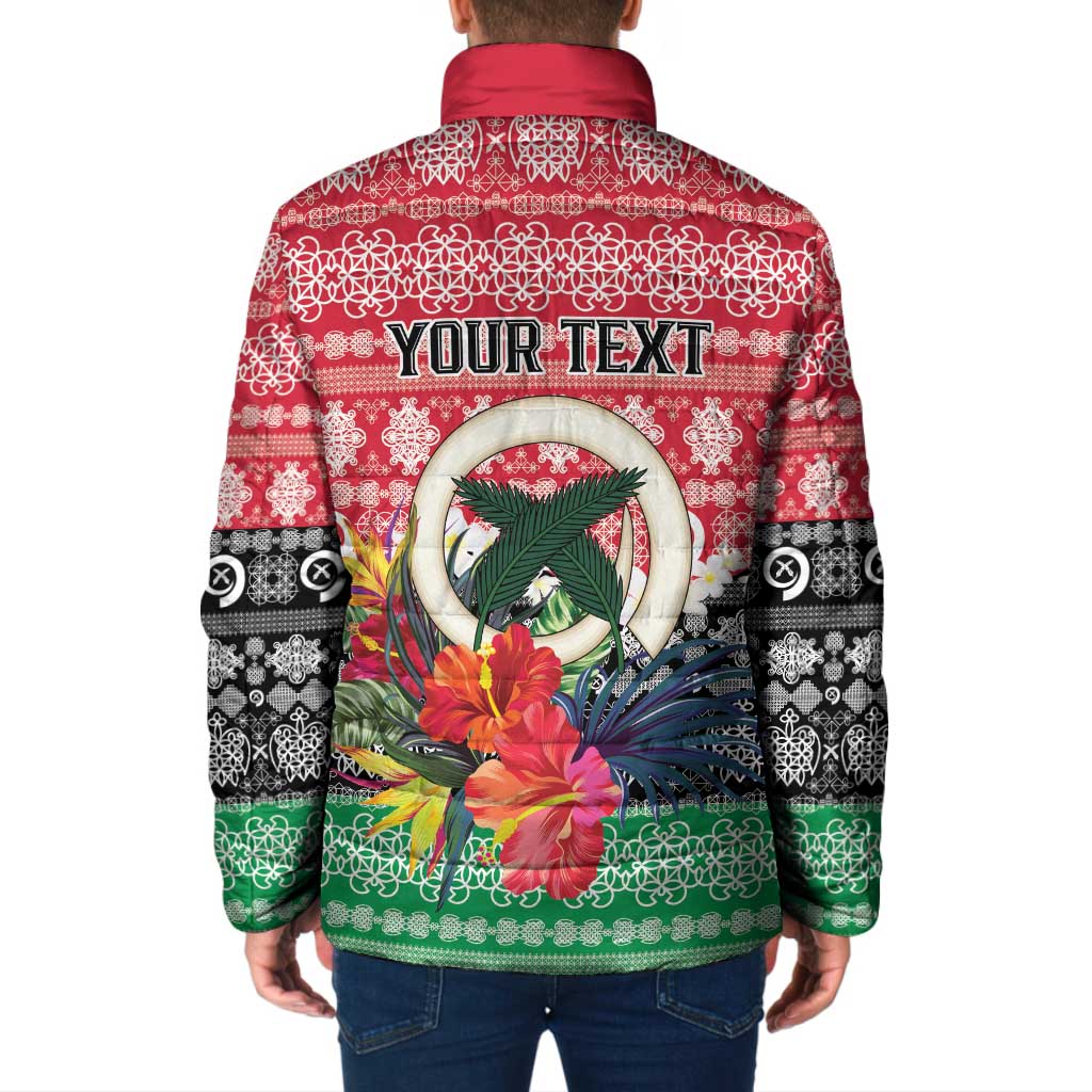 Personalised Vanuatu Joyeux Noel Padded Jacket Proud To Be a Ni-Van Sand Drawing Art - Polynesian Pride