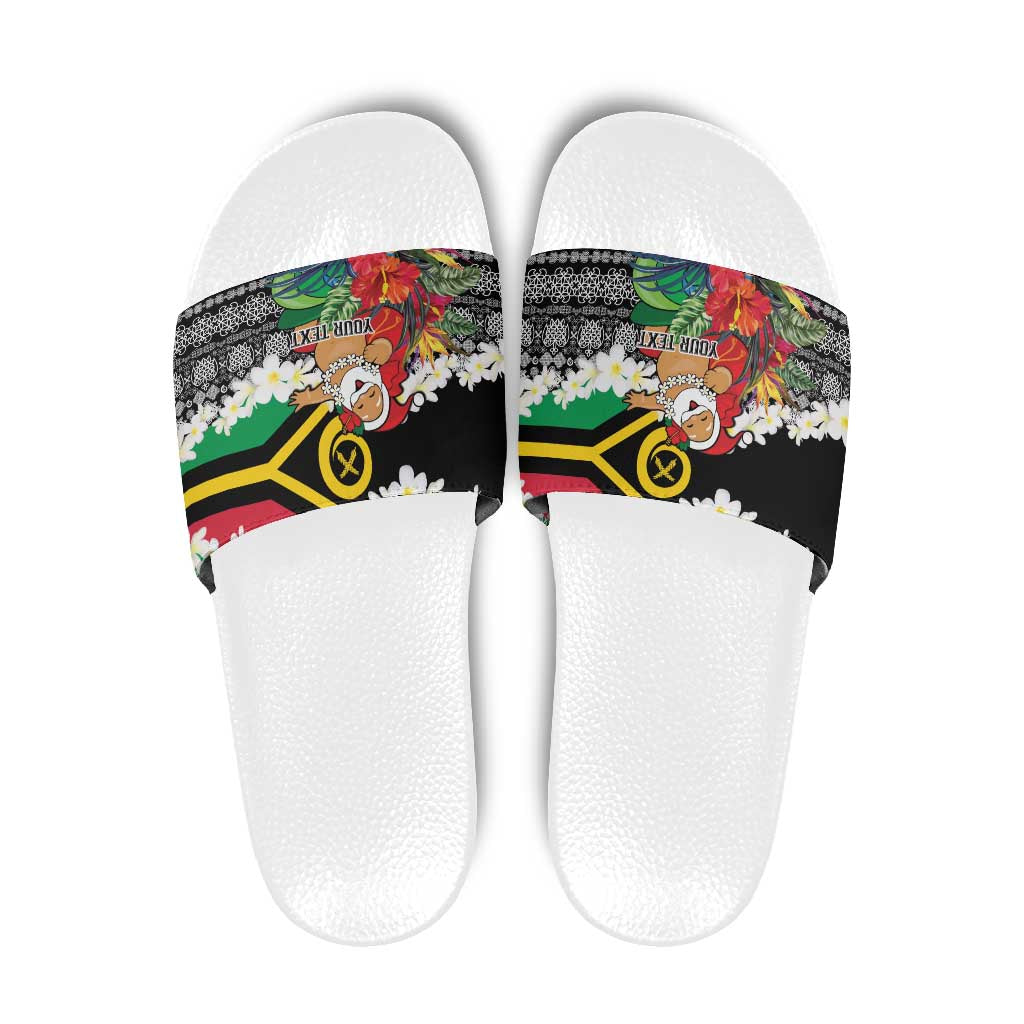 Personalised Vanuatu Joyeux Noel Slide Sandals Proud To Be a Ni-Van Sand Drawing Art - Polynesian Pride