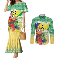Personalised Malampa Joyeux Noel Couples Matching Mermaid Dress and Long Sleeve Button Shirt Proud To Be a Ni-Van Sand Drawing Art LT9 Lime - Polynesian Pride