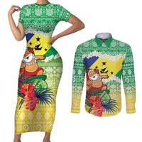 Personalised Malampa Joyeux Noel Couples Matching Short Sleeve Bodycon Dress and Long Sleeve Button Shirt Proud To Be a Ni-Van Sand Drawing Art LT9 Lime - Polynesian Pride