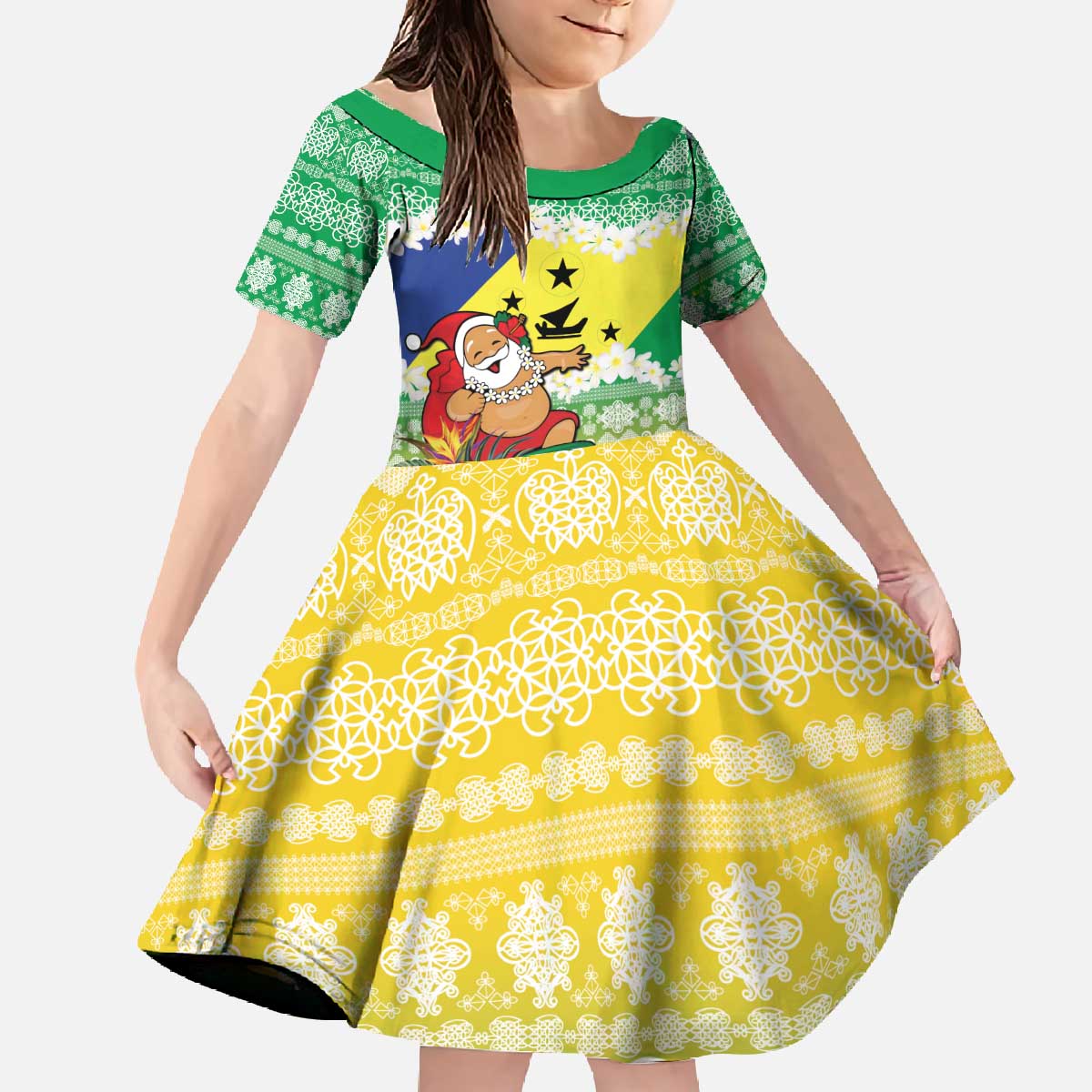 Personalised Malampa Joyeux Noel Family Matching Off The Shoulder Long Sleeve Dress and Hawaiian Shirt Proud To Be a Ni-Van Sand Drawing Art - Polynesian Pride