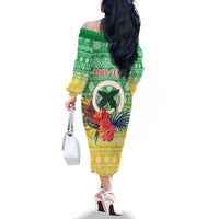 Personalised Malampa Joyeux Noel Family Matching Off The Shoulder Long Sleeve Dress and Hawaiian Shirt Proud To Be a Ni-Van Sand Drawing Art - Polynesian Pride