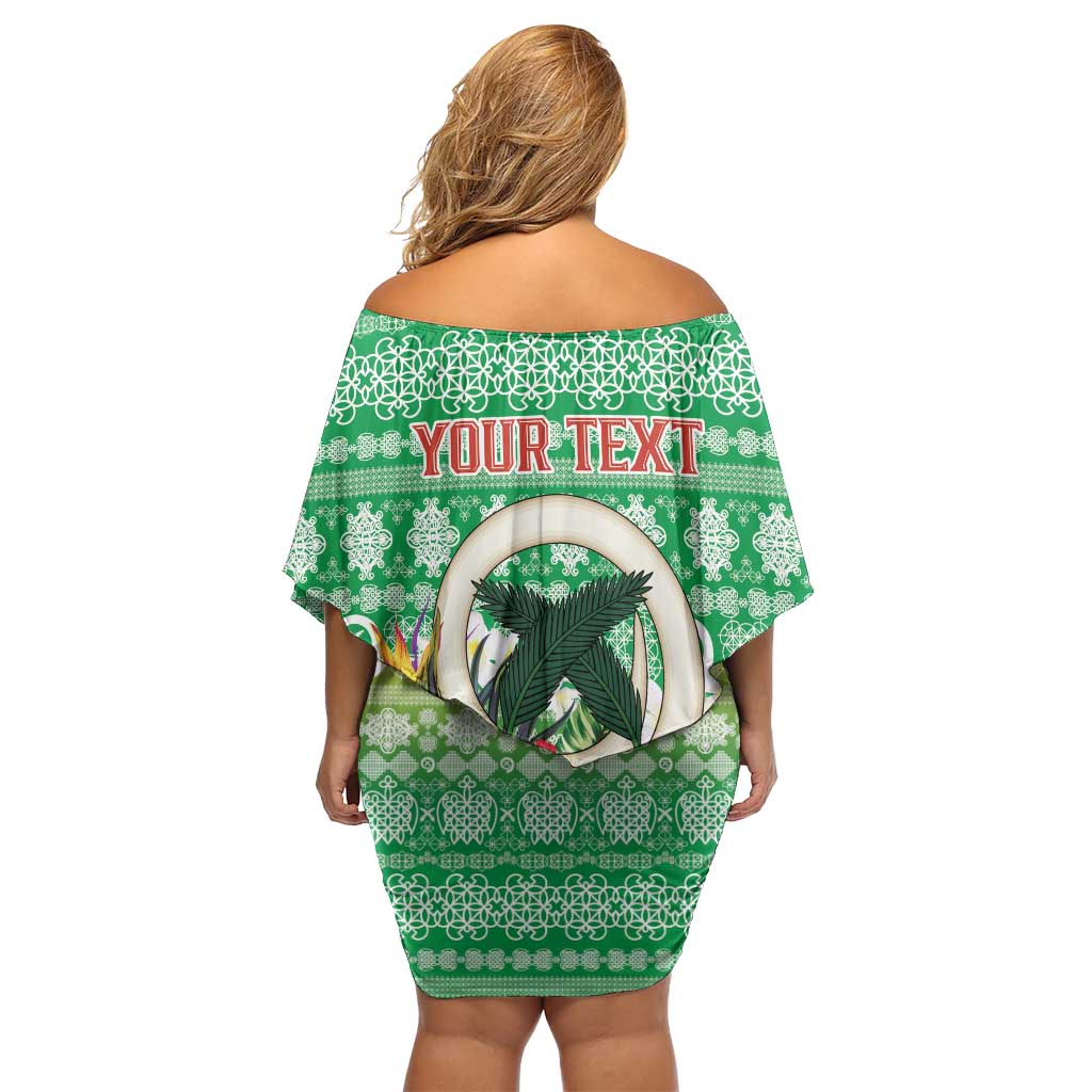 Personalised Malampa Joyeux Noel Family Matching Off Shoulder Short Dress and Hawaiian Shirt Proud To Be a Ni-Van Sand Drawing Art - Polynesian Pride