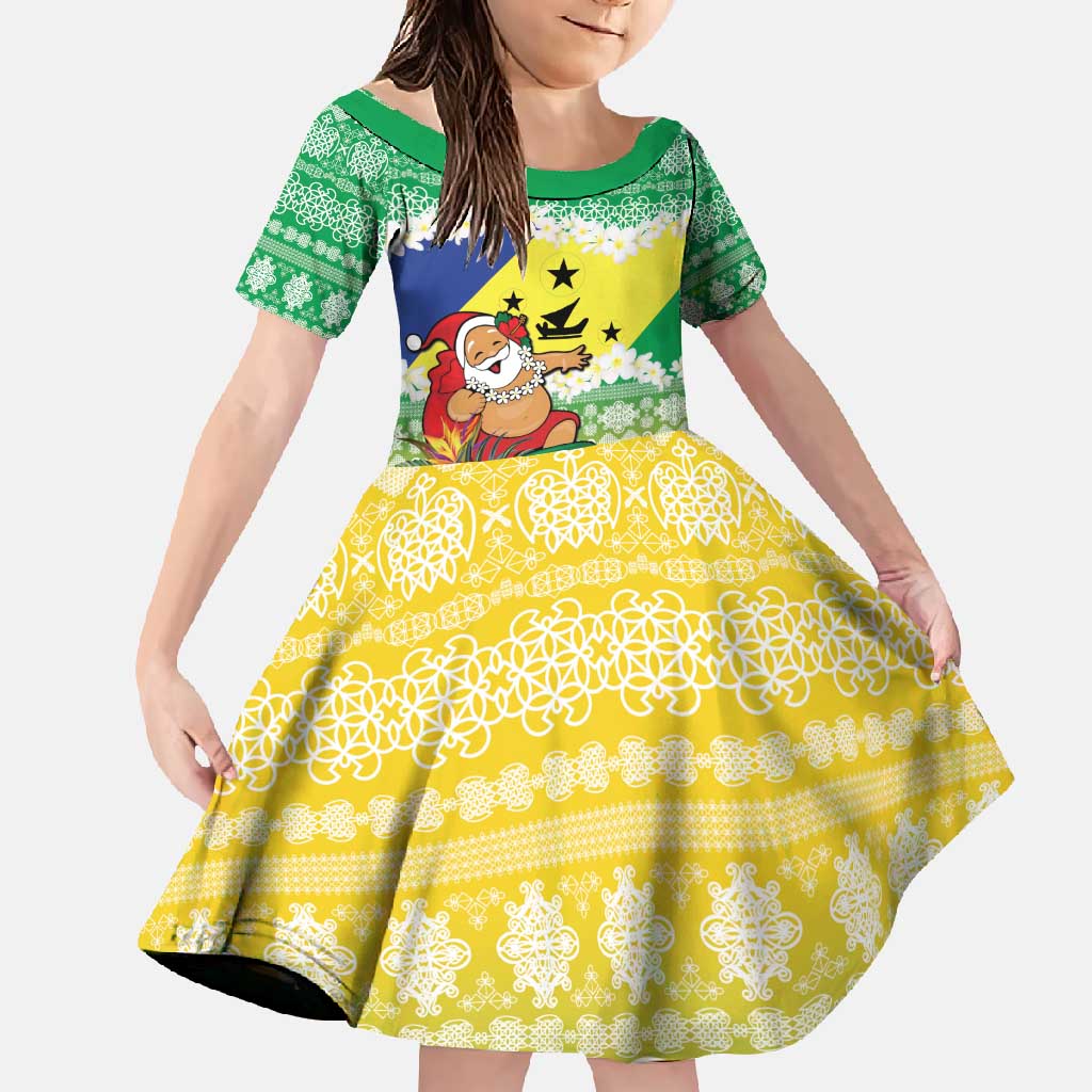 Personalised Malampa Joyeux Noel Family Matching Short Sleeve Bodycon Dress and Hawaiian Shirt Proud To Be a Ni-Van Sand Drawing Art LT9 Daughter's Dress Lime - Polynesian Pride