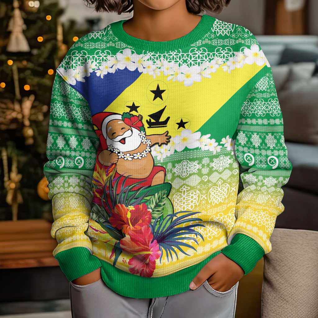 Personalised Malampa Joyeux Noel Kid Ugly Christmas Sweater Proud To Be a Ni-Van Sand Drawing Art - Polynesian Pride