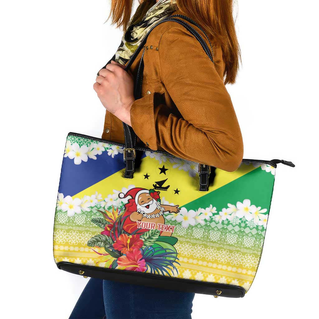 Personalised Malampa Joyeux Noel Leather Tote Bag Proud To Be a Ni-Van Sand Drawing Art - Polynesian Pride