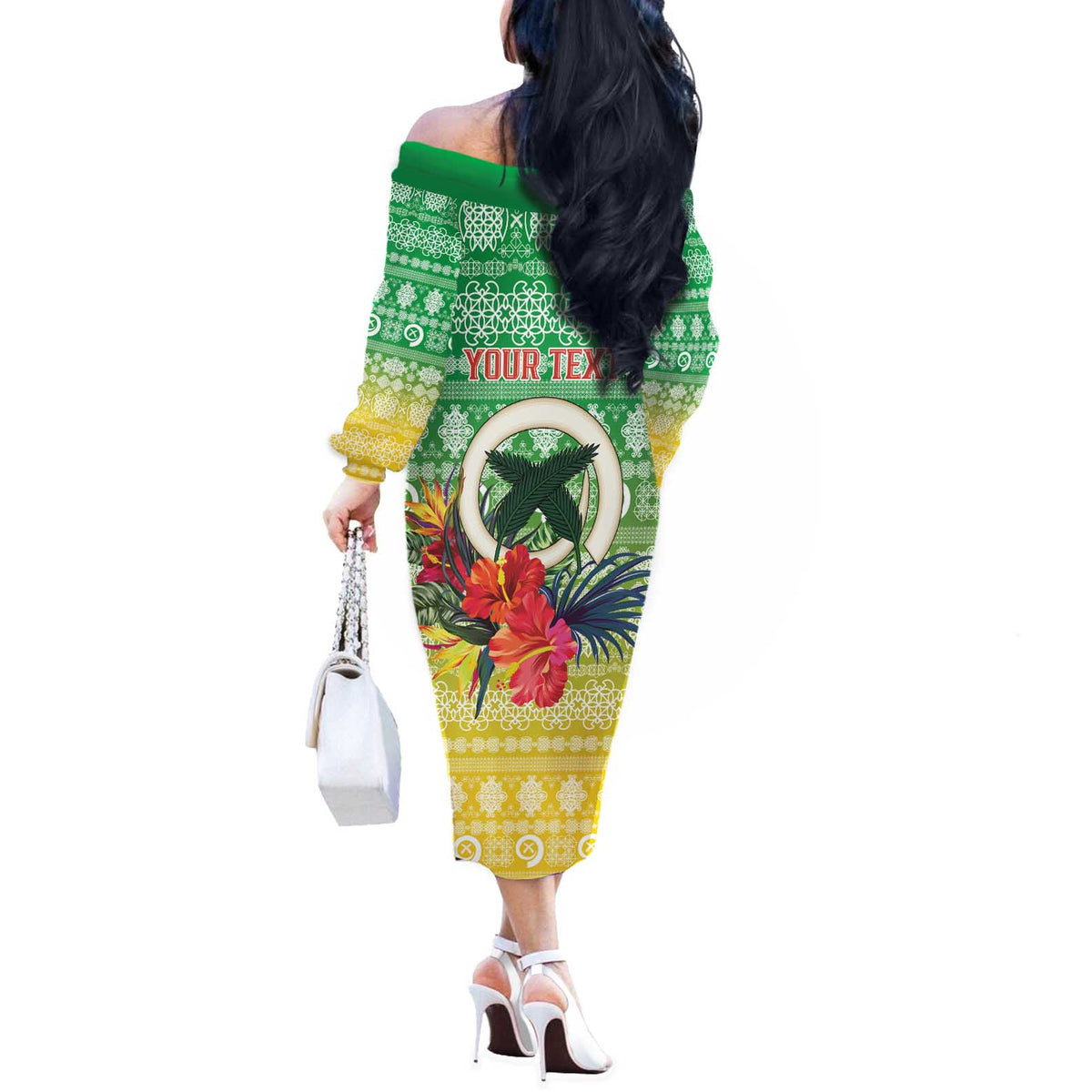 Personalised Malampa Joyeux Noel Off The Shoulder Long Sleeve Dress Proud To Be a Ni-Van Sand Drawing Art - Polynesian Pride