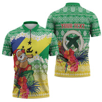 Personalised Malampa Joyeux Noel Zipper Polo Shirt Proud To Be a Ni-Van Sand Drawing Art - Polynesian Pride