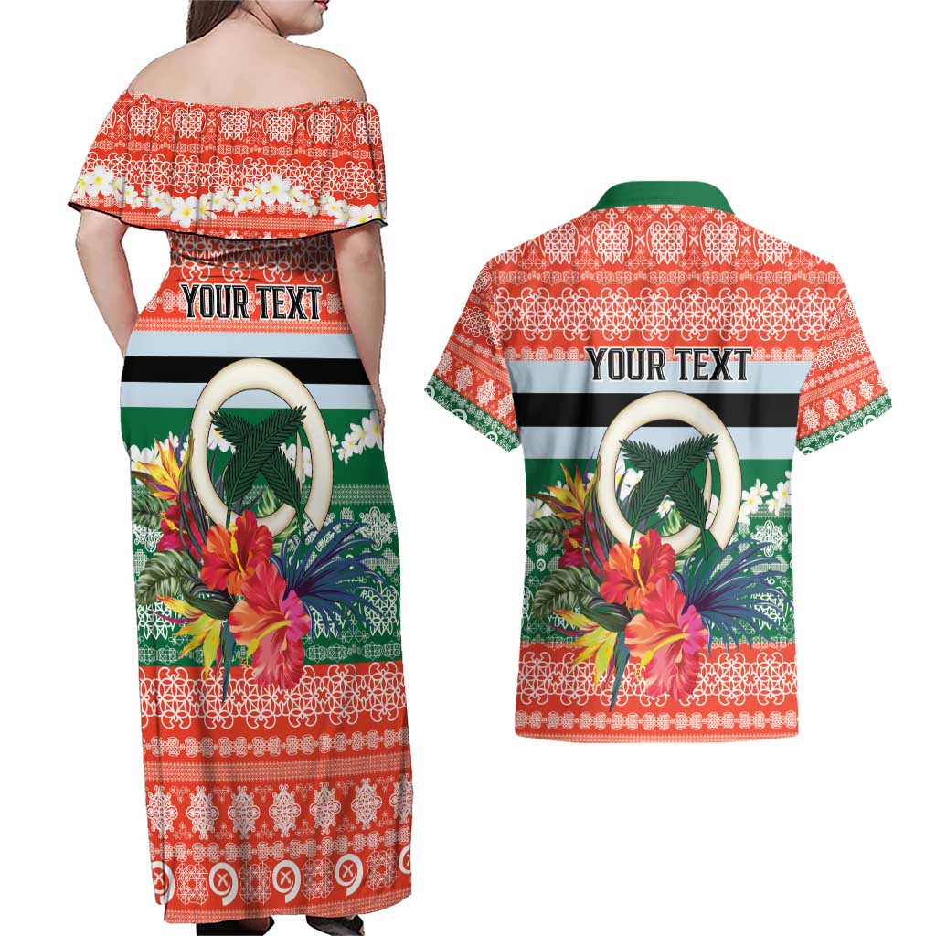 Personalised Penama Joyeux Noel Couples Matching Off Shoulder Maxi Dress and Hawaiian Shirt Proud To Be a Ni-Van Sand Drawing Art - Polynesian Pride