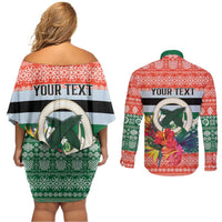 Personalised Penama Joyeux Noel Couples Matching Off Shoulder Short Dress and Long Sleeve Button Shirt Proud To Be a Ni-Van Sand Drawing Art - Polynesian Pride