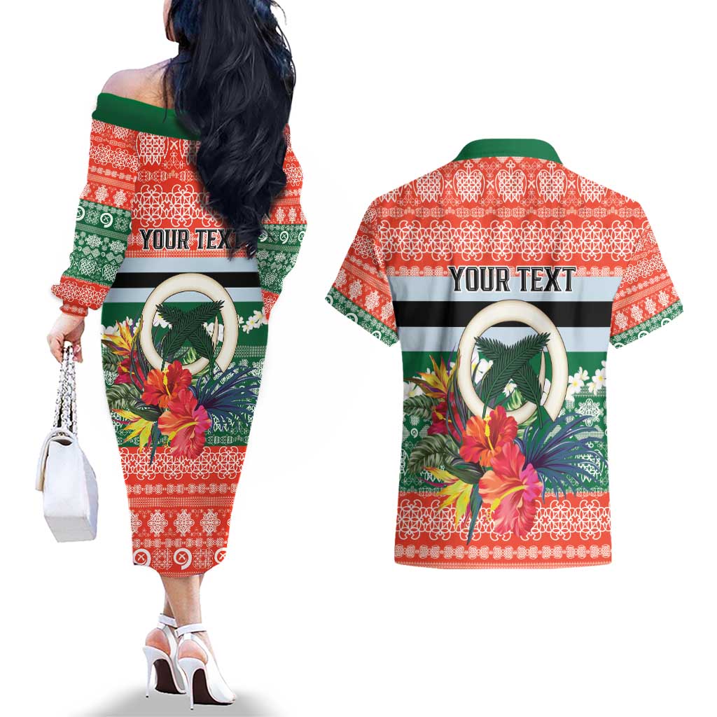 Personalised Penama Joyeux Noel Couples Matching Off The Shoulder Long Sleeve Dress and Hawaiian Shirt Proud To Be a Ni-Van Sand Drawing Art - Polynesian Pride
