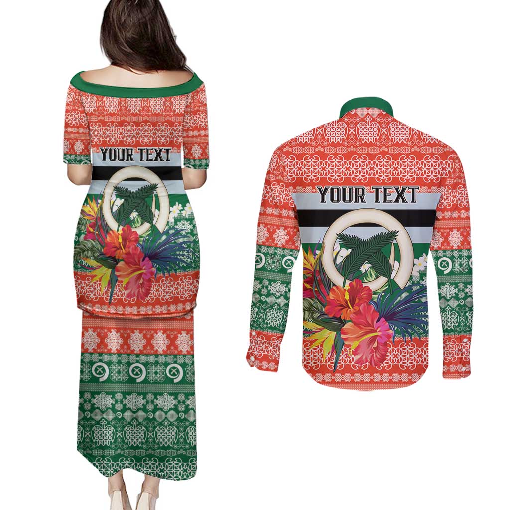 Personalised Penama Joyeux Noel Couples Matching Puletasi and Long Sleeve Button Shirt Proud To Be a Ni-Van Sand Drawing Art - Polynesian Pride