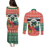 Personalised Penama Joyeux Noel Couples Matching Puletasi and Long Sleeve Button Shirt Proud To Be a Ni-Van Sand Drawing Art - Polynesian Pride