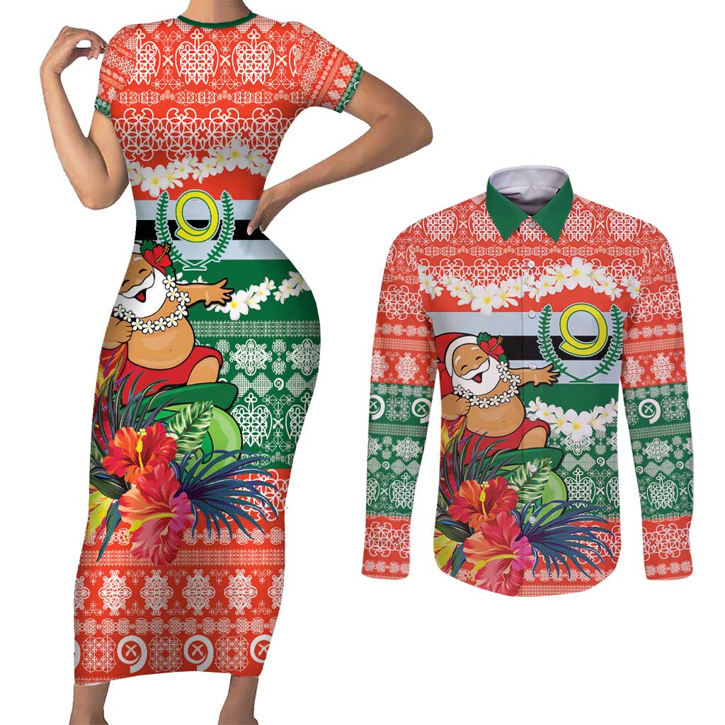 Personalised Penama Joyeux Noel Couples Matching Short Sleeve Bodycon Dress and Long Sleeve Button Shirt Proud To Be a Ni-Van Sand Drawing Art LT9 Red - Polynesian Pride