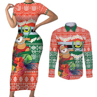 Personalised Penama Joyeux Noel Couples Matching Short Sleeve Bodycon Dress and Long Sleeve Button Shirt Proud To Be a Ni-Van Sand Drawing Art LT9 Red - Polynesian Pride