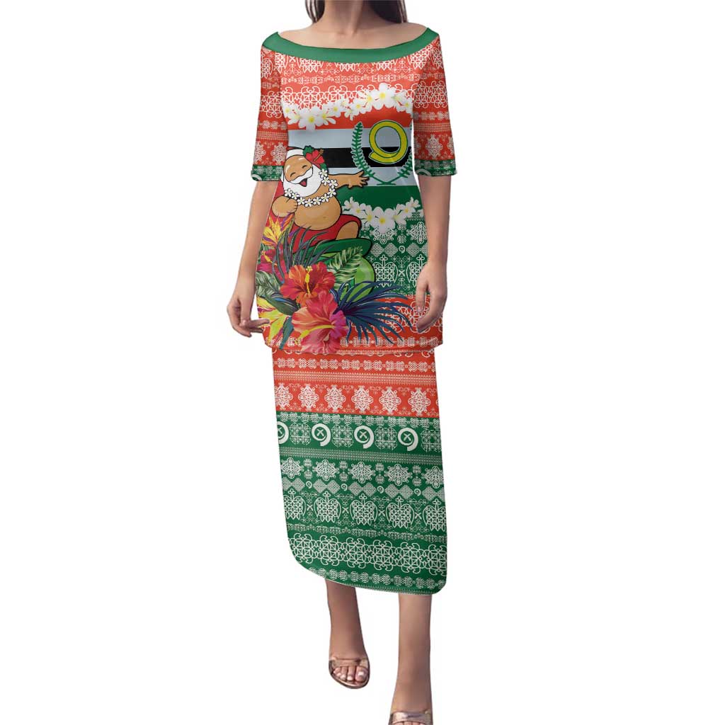 Personalised Penama Joyeux Noel Family Matching Puletasi and Hawaiian Shirt Proud To Be a Ni-Van Sand Drawing Art LT9 Mom's Dress Red - Polynesian Pride