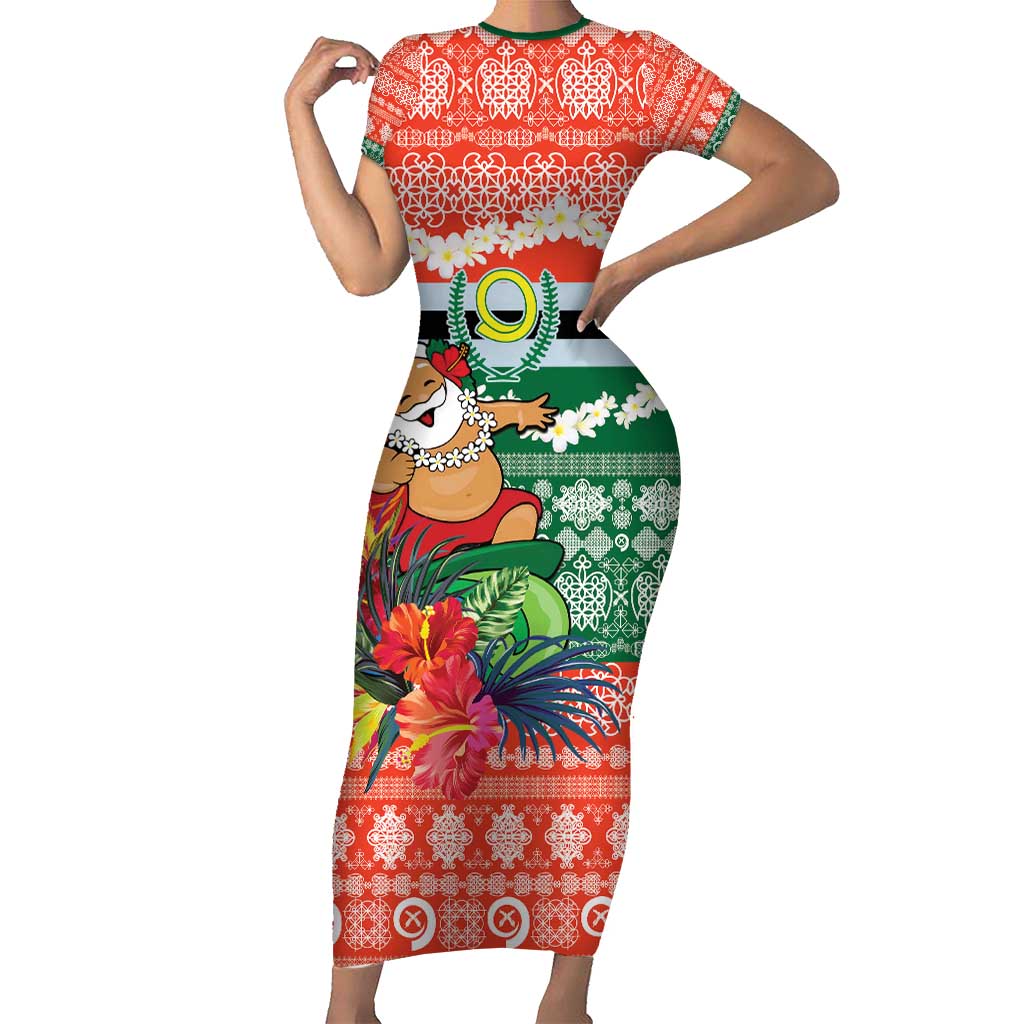 Personalised Penama Joyeux Noel Family Matching Short Sleeve Bodycon Dress and Hawaiian Shirt Proud To Be a Ni-Van Sand Drawing Art LT9 Mom's Dress Red - Polynesian Pride