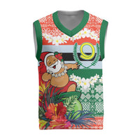 Personalised Penama Joyeux Noel Christmas Knitted V-Neck Vest Proud To Be a Ni-Van Sand Drawing Art LT9 Red - Polynesian Pride