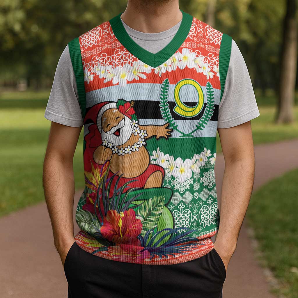 Personalised Penama Joyeux Noel Christmas Knitted V-Neck Vest Proud To Be a Ni-Van Sand Drawing Art LT9 - Polynesian Pride