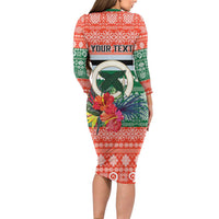 Personalised Penama Joyeux Noel Long Sleeve Bodycon Dress Proud To Be a Ni-Van Sand Drawing Art - Polynesian Pride