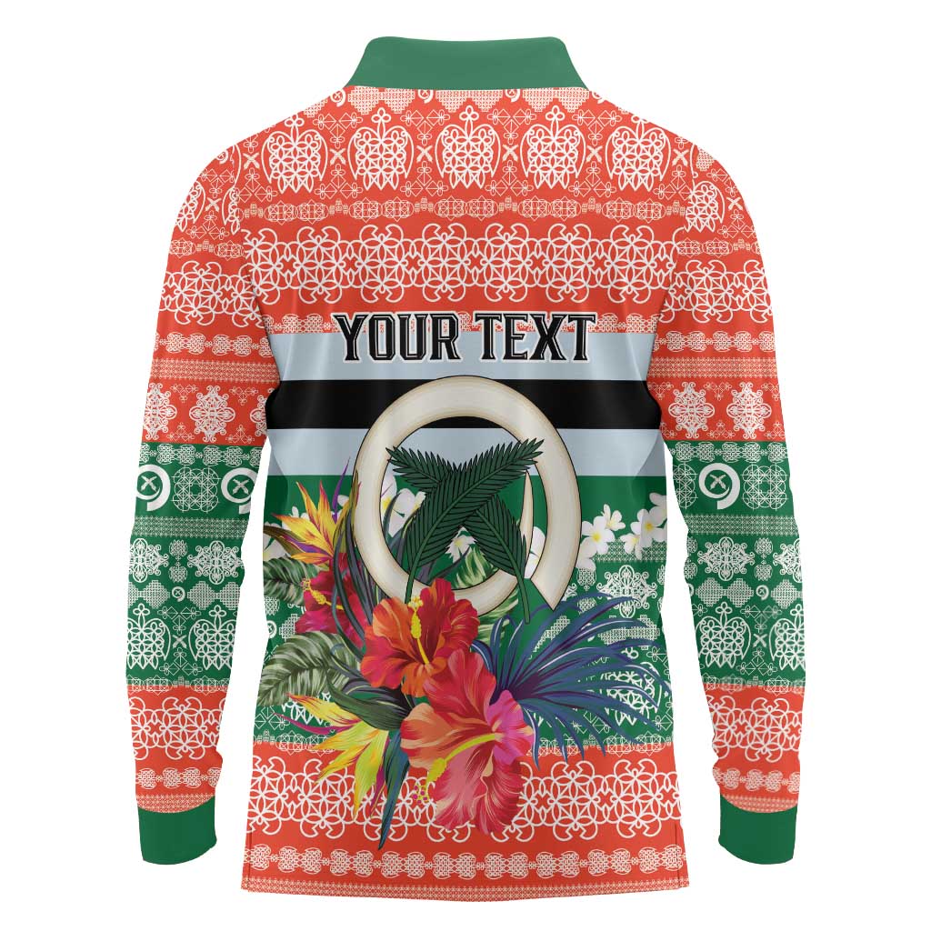 Personalised Penama Joyeux Noel Long Sleeve Polo Shirt Proud To Be a Ni-Van Sand Drawing Art - Polynesian Pride