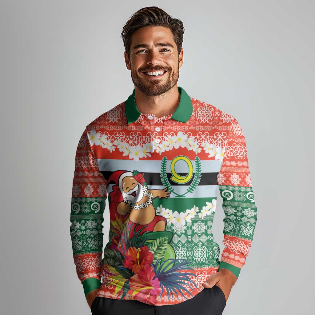 Personalised Penama Joyeux Noel Long Sleeve Polo Shirt Proud To Be a Ni-Van Sand Drawing Art - Polynesian Pride