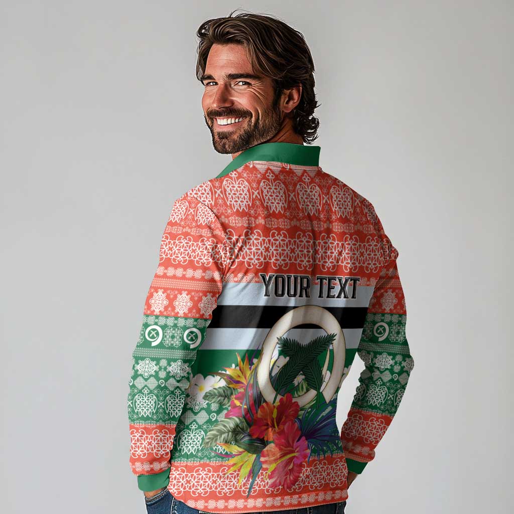 Personalised Penama Joyeux Noel Long Sleeve Polo Shirt Proud To Be a Ni-Van Sand Drawing Art - Polynesian Pride