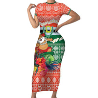 Personalised Penama Joyeux Noel Short Sleeve Bodycon Dress Proud To Be a Ni-Van Sand Drawing Art LT9 Long Dress Red - Polynesian Pride
