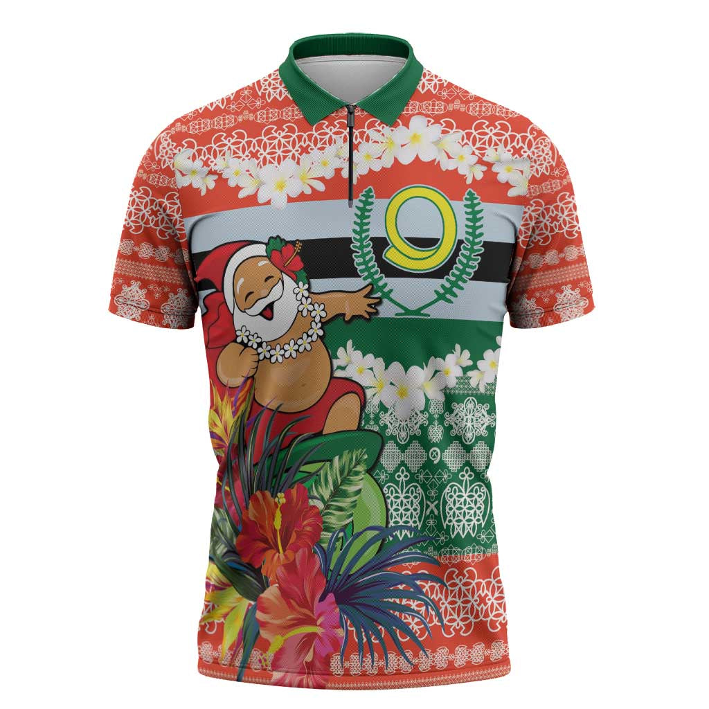 Personalised Penama Joyeux Noel Zipper Polo Shirt Proud To Be a Ni-Van Sand Drawing Art - Polynesian Pride