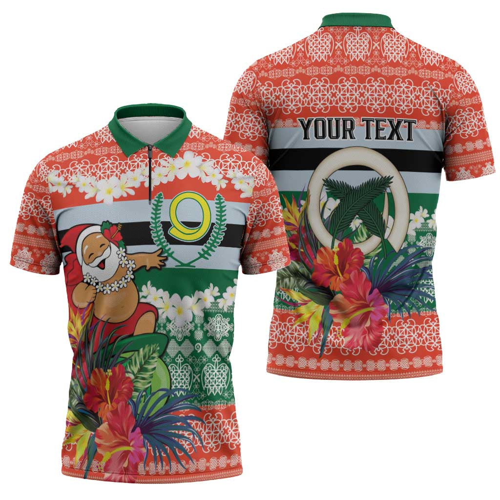 Personalised Penama Joyeux Noel Zipper Polo Shirt Proud To Be a Ni-Van Sand Drawing Art - Polynesian Pride