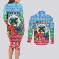Personalised Sanma Joyeux Noel Couples Matching Long Sleeve Bodycon Dress and Long Sleeve Button Shirt Proud To Be a Ni-Van Sand Drawing Art LT9 - Polynesian Pride
