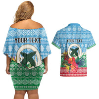 Personalised Sanma Joyeux Noel Couples Matching Off Shoulder Short Dress and Hawaiian Shirt Proud To Be a Ni-Van Sand Drawing Art - Polynesian Pride