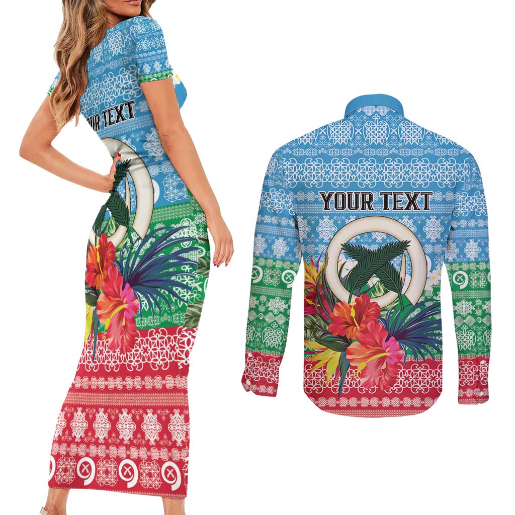 Personalised Sanma Joyeux Noel Couples Matching Short Sleeve Bodycon Dress and Long Sleeve Button Shirt Proud To Be a Ni-Van Sand Drawing Art LT9 - Polynesian Pride
