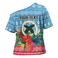 Personalised Sanma Joyeux Noel Cross Shoulder Shirt Proud To Be a Ni-Van Sand Drawing Art - Polynesian Pride