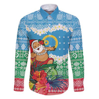 Personalised Sanma Joyeux Noel Family Matching Long Sleeve Bodycon Dress and Hawaiian Shirt Proud To Be a Ni-Van Sand Drawing Art LT9 Dad's Shirt - Long Sleeve Blue - Polynesian Pride