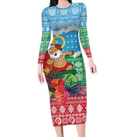 Personalised Sanma Joyeux Noel Family Matching Long Sleeve Bodycon Dress and Hawaiian Shirt Proud To Be a Ni-Van Sand Drawing Art LT9 Mom's Dress Blue - Polynesian Pride