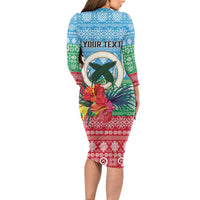 Personalised Sanma Joyeux Noel Family Matching Long Sleeve Bodycon Dress and Hawaiian Shirt Proud To Be a Ni-Van Sand Drawing Art LT9 - Polynesian Pride