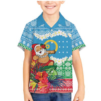 Personalised Sanma Joyeux Noel Family Matching Mermaid Dress and Hawaiian Shirt Proud To Be a Ni-Van Sand Drawing Art LT9 Son's Shirt Blue - Polynesian Pride