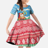 Personalised Sanma Joyeux Noel Family Matching Short Sleeve Bodycon Dress and Hawaiian Shirt Proud To Be a Ni-Van Sand Drawing Art LT9 Daughter's Dress Blue - Polynesian Pride