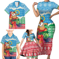 Personalised Sanma Joyeux Noel Family Matching Short Sleeve Bodycon Dress and Hawaiian Shirt Proud To Be a Ni-Van Sand Drawing Art LT9 - Polynesian Pride