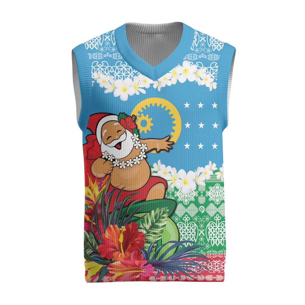 Personalised Sanma Joyeux Noel Christmas Knitted V-Neck Vest Proud To Be a Ni-Van Sand Drawing Art LT9 Blue - Polynesian Pride