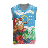 Personalised Sanma Joyeux Noel Christmas Knitted V-Neck Vest Proud To Be a Ni-Van Sand Drawing Art LT9 Blue - Polynesian Pride
