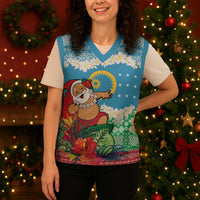 Personalised Sanma Joyeux Noel Christmas Knitted V-Neck Vest Proud To Be a Ni-Van Sand Drawing Art LT9 - Polynesian Pride