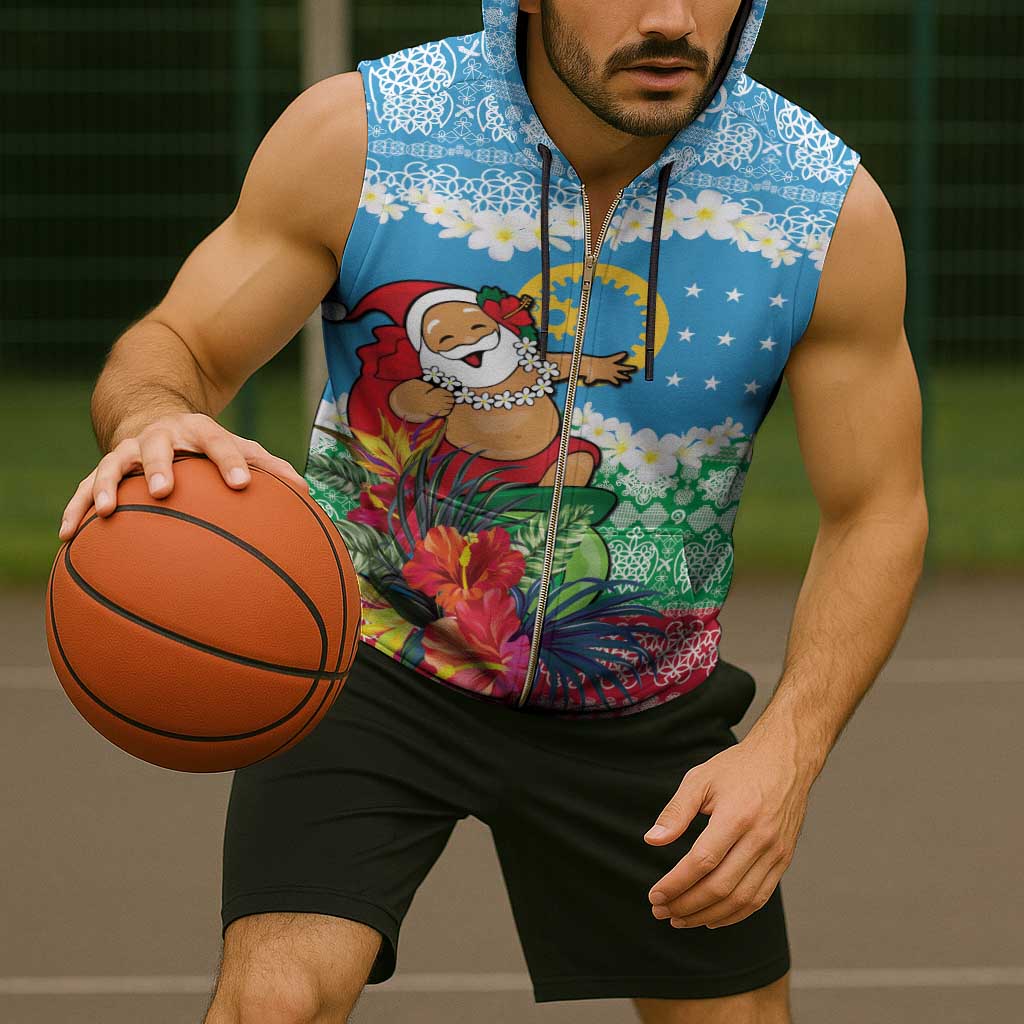 Personalised Sanma Joyeux Noel Sleeveless Zip Hoodie Proud To Be a Ni-Van Sand Drawing Art - Polynesian Pride