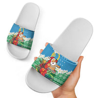 Personalised Sanma Joyeux Noel Slide Sandals Proud To Be a Ni-Van Sand Drawing Art - Polynesian Pride