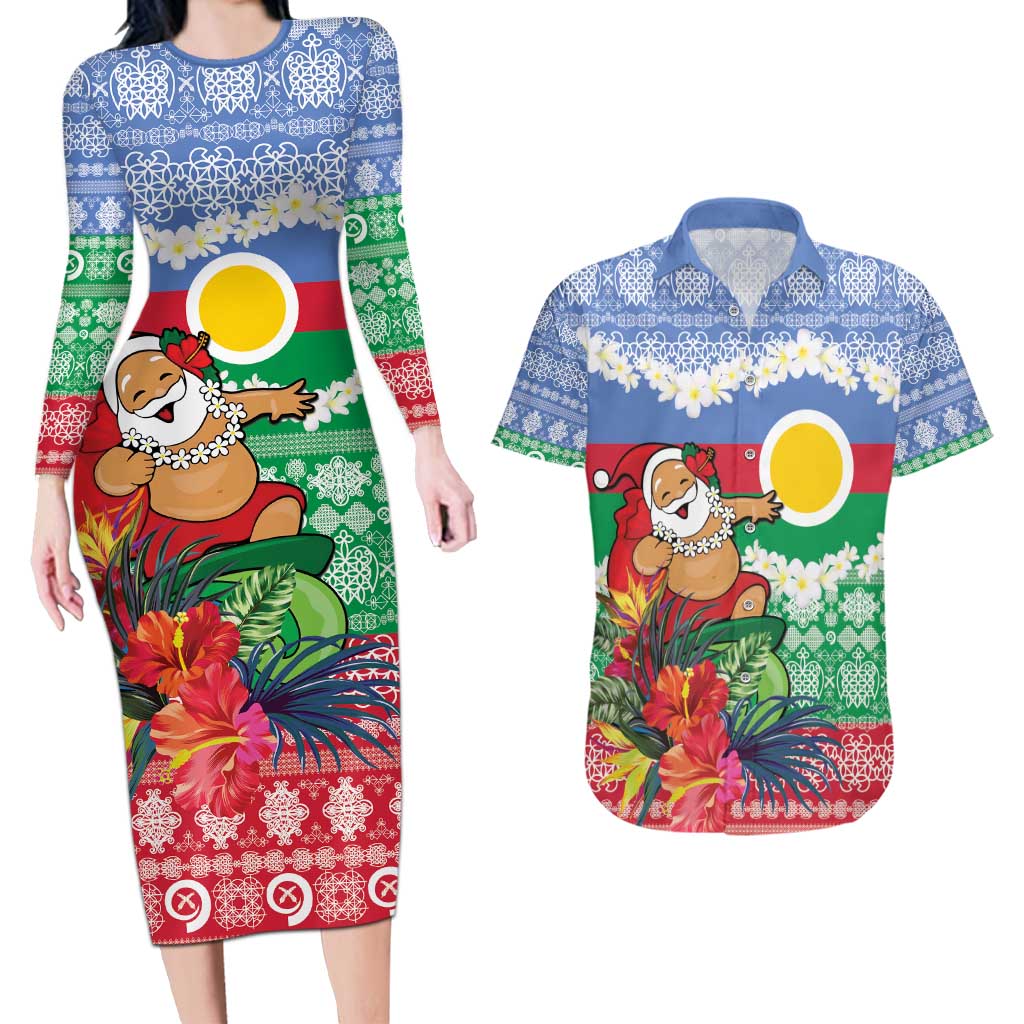 Personalised Shefa Joyeux Noel Couples Matching Long Sleeve Bodycon Dress and Hawaiian Shirt Proud To Be a Ni-Van Sand Drawing Art - Polynesian Pride